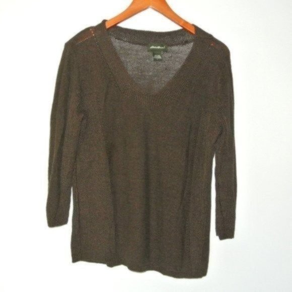 Eddie Bauer Sweaters - Eddie Bauer Linen Blend Brown Sweater V Neck L Large